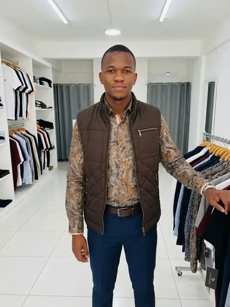 Charcoal suede jacket on mannequin